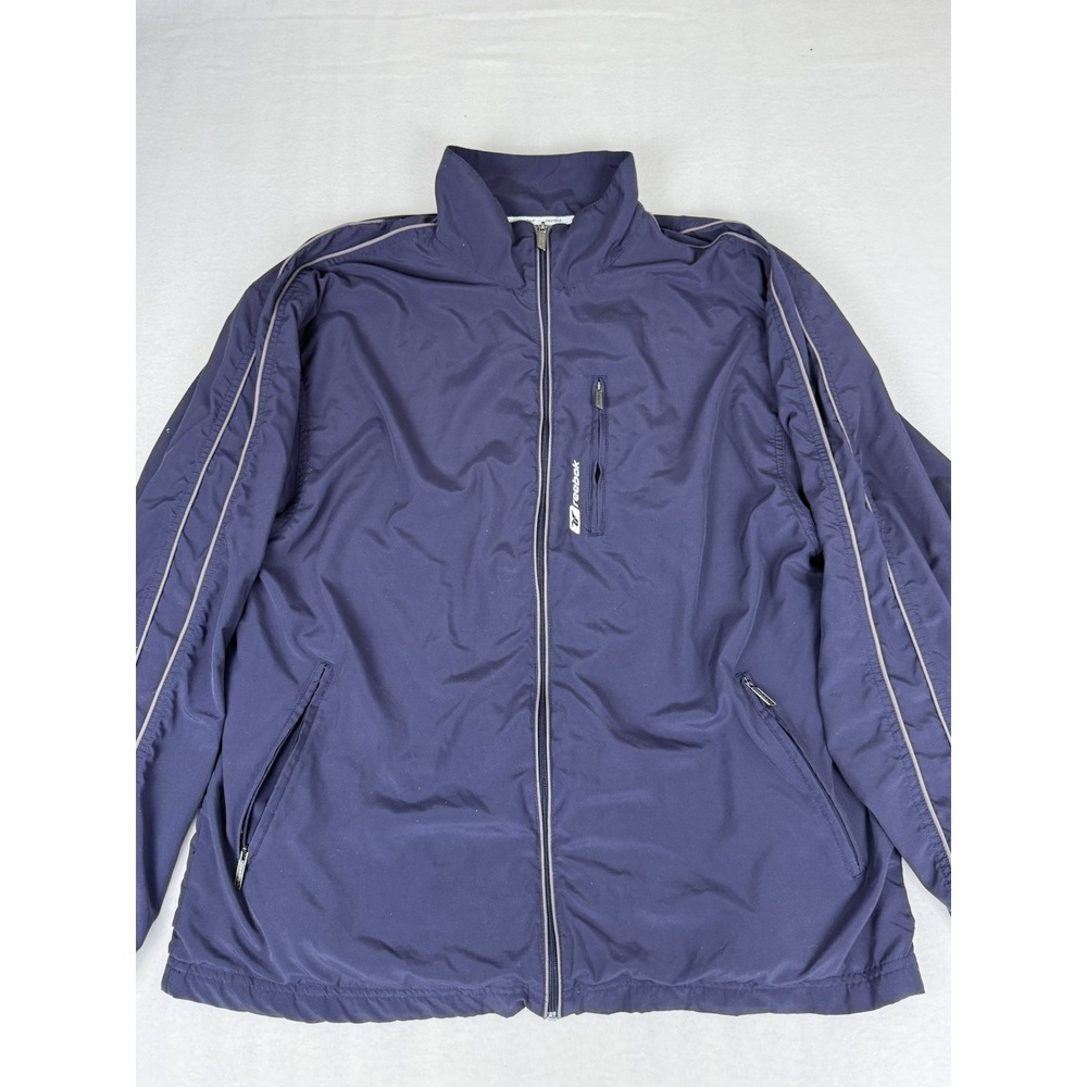 Vintage Reebok Jacket Mens L Blue Y2K Lightweight Windbreaker Full Zip Pockets